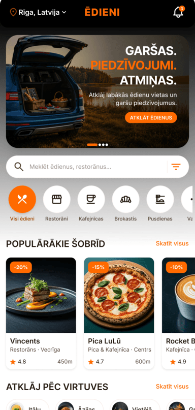 Browse food places nearby